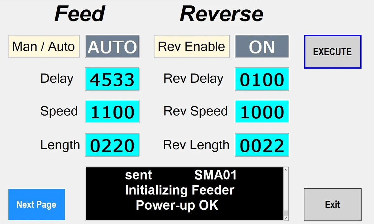 Stepper feed index control screen